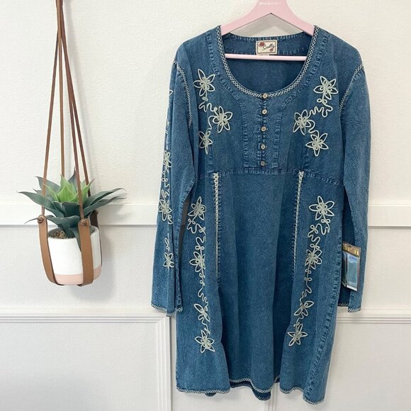 NWT Scully Cantina Collection Contrast Soutache Scoop Neck Dress Blue Size 2XL - Picture 2 of 8